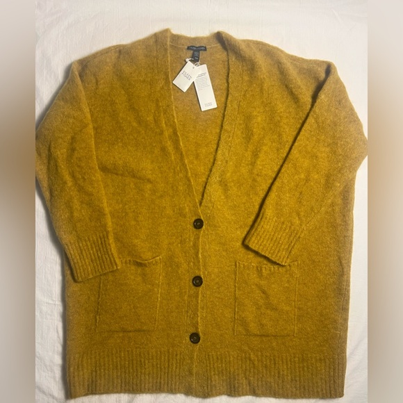 NWT $398 Eileen Fisher Mohair Wool V Neck Cardigan Sweater Burnished Gold Medium - Picture 4 of 10